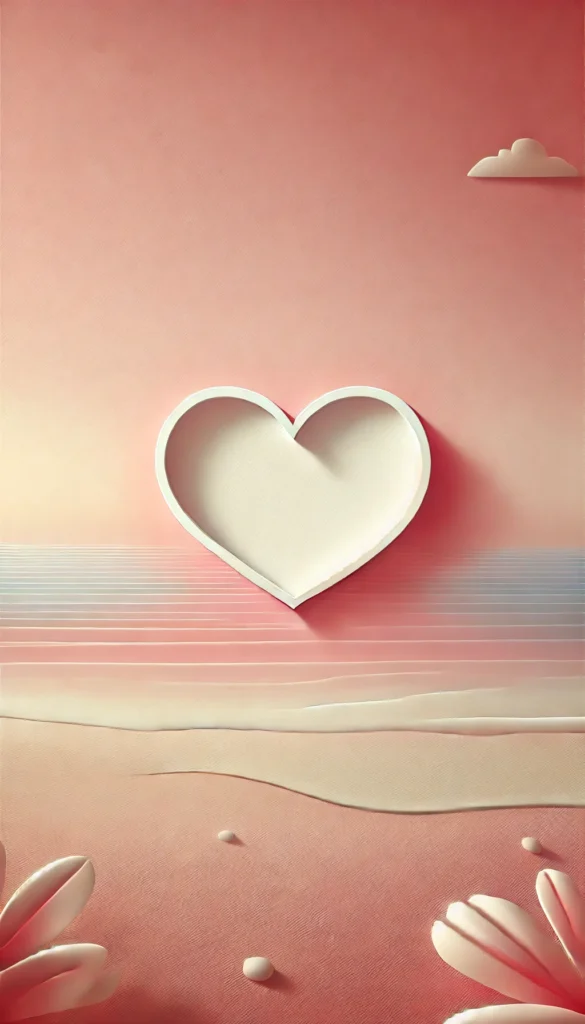 Refresh Your Space with Stunning 10+ Pink Wallpapers 4 DALL·E 2025 02 14 17.45.13 A light pink coastal backdrop with a subtle white heart in the middle shaded in light red. The ocean is calm with gentle waves and the sky transitio