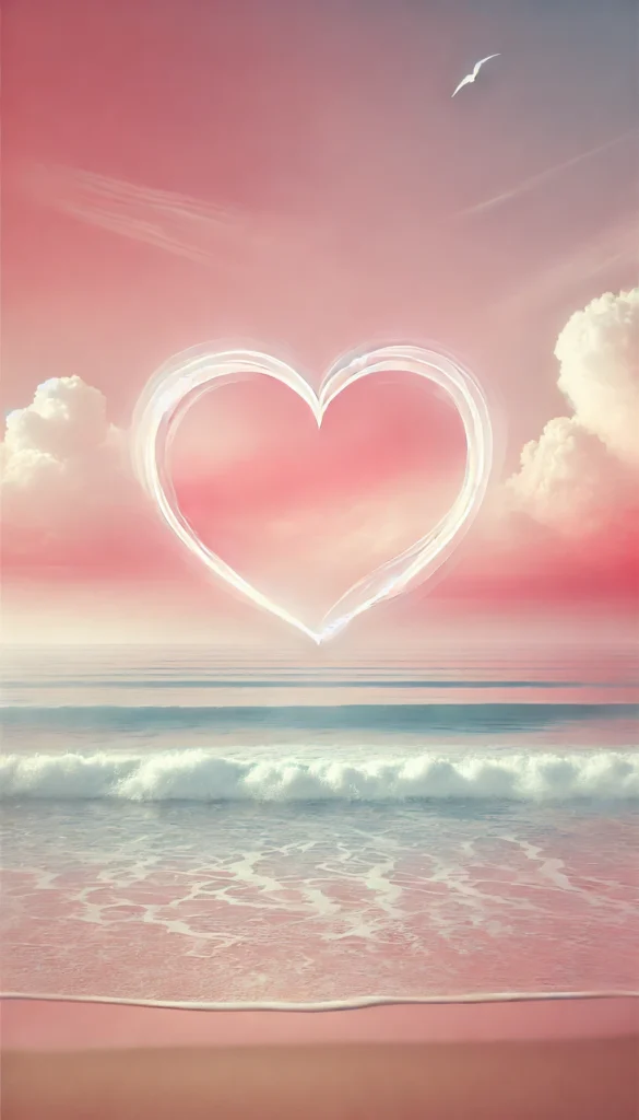 Refresh Your Space with Stunning 10+ Pink Wallpapers 2 DALL·E 2025 02 14 17.46.16 A gentle pink coastal background with a soft white heart overlaid at the center. The heart is infused with a delicate light red color creating a soot