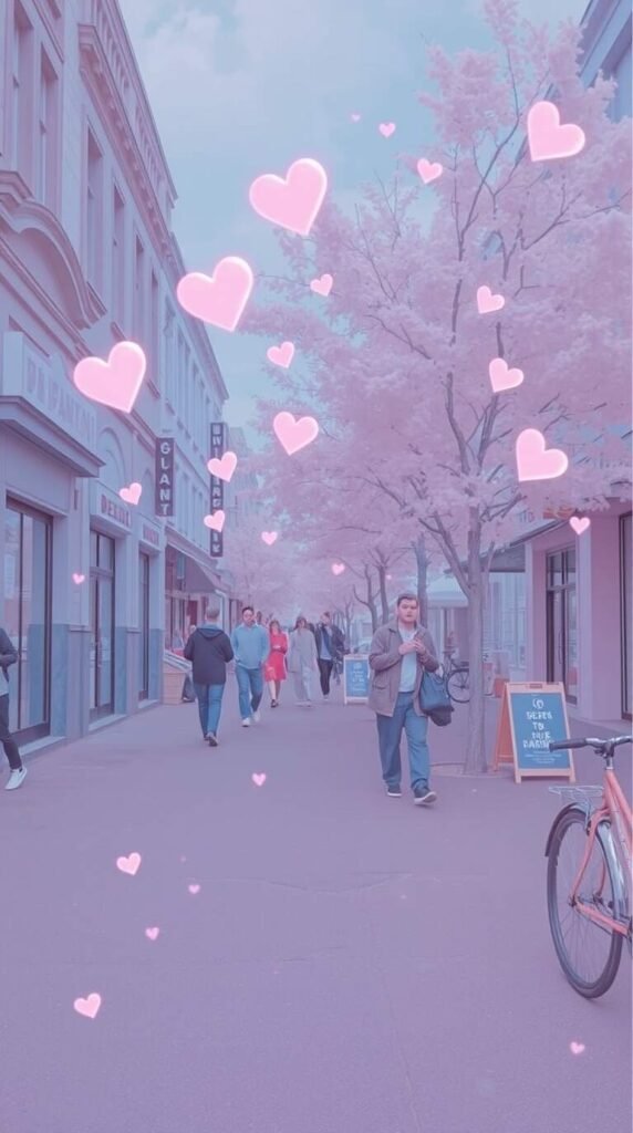 15+ Cute Girly Wallpapers for iPhone & Android Aesthetic HD 3 Candid street photography surreal infrared tones pastel pink lavender baby blue peach accents. Hearts clouds butterflies sparkles subtle gradients. Infrared spectrum otherworldly appearance