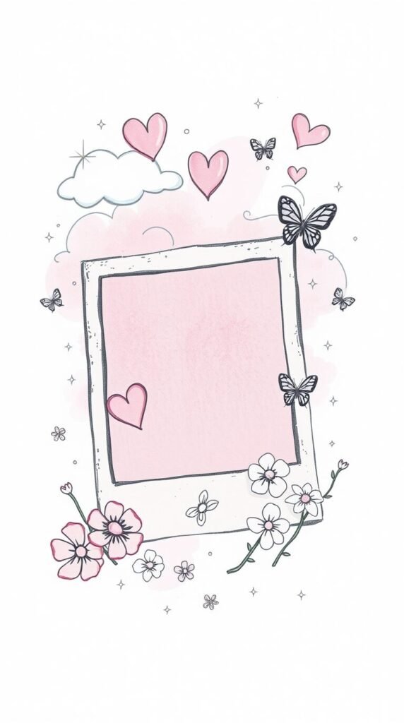 15+ Cute Girly Wallpapers for iPhone & Android Aesthetic HD 17 Hand drawn sketch dramatic cinematic style pastel pink lavender baby blue peach. Hearts clouds butterflies sparkles floral patterns vintage Polaroid collage minimalistic icons. Film like c