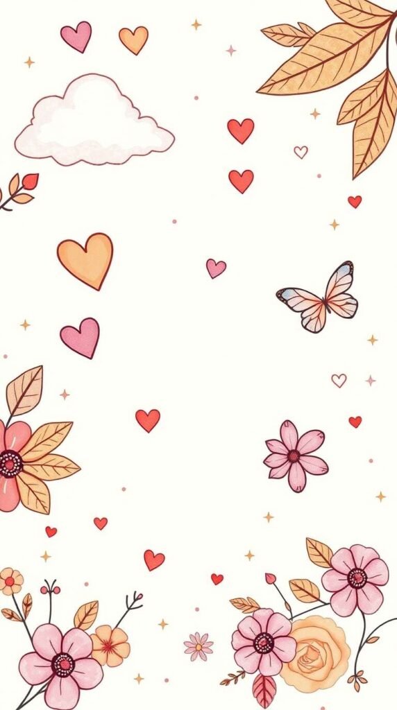 15+ Cute Girly Wallpapers for iPhone & Android Aesthetic HD 4 Hand drawn sketch warm autumn colors pastel pink lavender baby blue peach hearts clouds butterflies sparkles floral patterns Polaroid collage minimalist icons soft dreamy modern girly aes