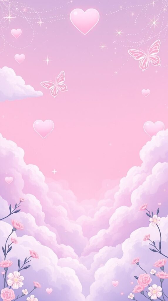 15+ Cute Girly Wallpapers for iPhone & Android Aesthetic HD 18 Isekai anime style surreal infrared tones pastel pink lavender baby blue peach hearts clouds butterflies sparkles floral patterns Polaroid collage minimalist icons soft dreamy modern girl