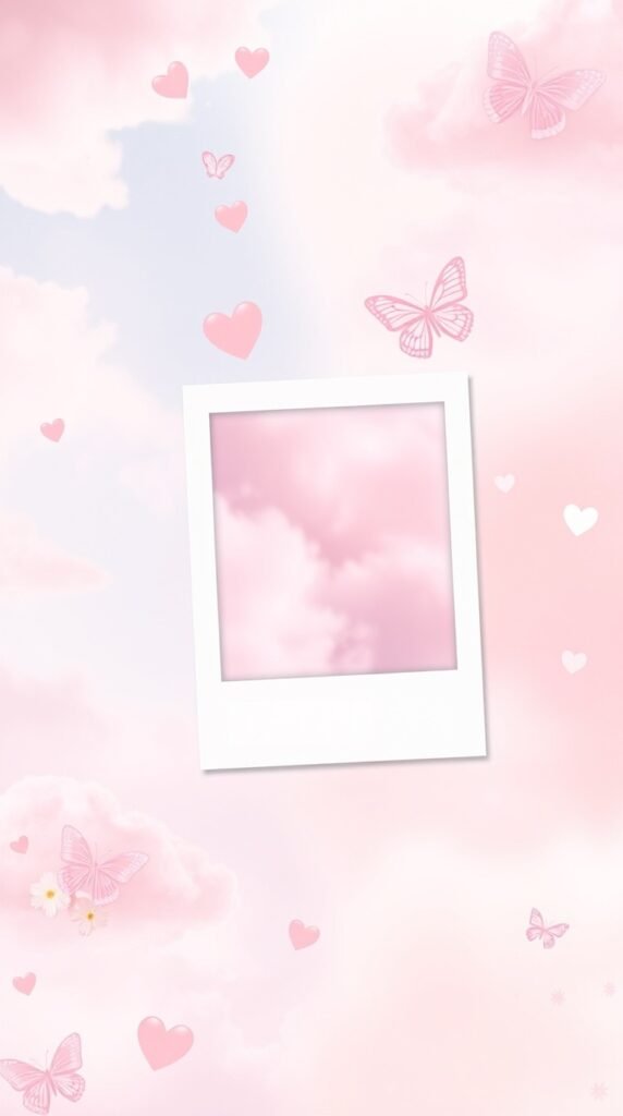 15+ Cute Girly Wallpapers for iPhone & Android Aesthetic HD 15 Soft dreamy atmosphere pastel pink lavender baby blue peach hearts clouds butterflies sparkles floral patterns Polaroid collage minimalist icons soft dreamy modern girly aesthetic phone w