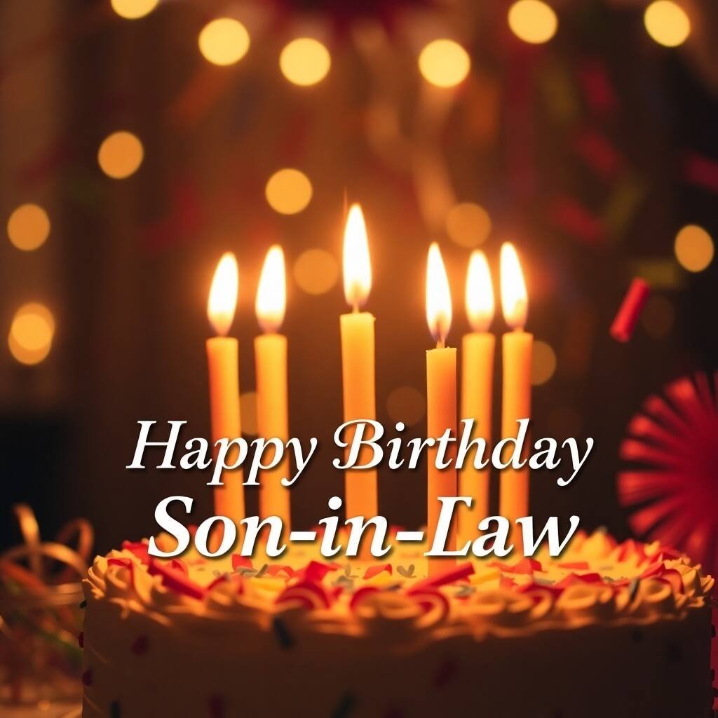 50+ Heartfelt Son in Law Birthday Pictures 30 Warm candlelight flickering flames warm glow. A birthday scene shows a decorated cake lit candles colorful party poppers and confetti. A joyful party background with soft lights. Happy Birthday 1 1 son in law birthday pictures