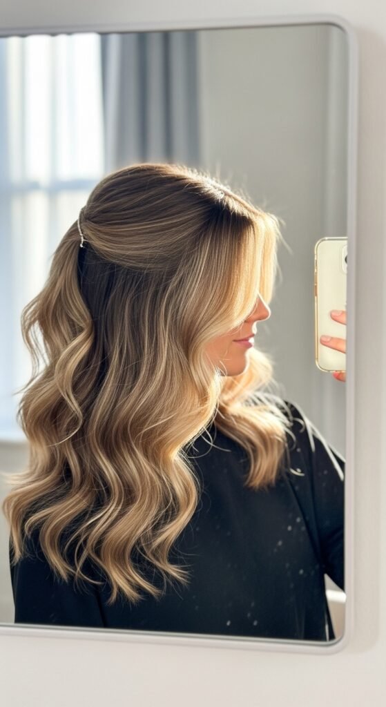 15 Half Up Half Down Hairstyles That Always Look Effortlessly Beautiful 3 Whisk ae7ce93f531ba2e8a084cad26c61786adr