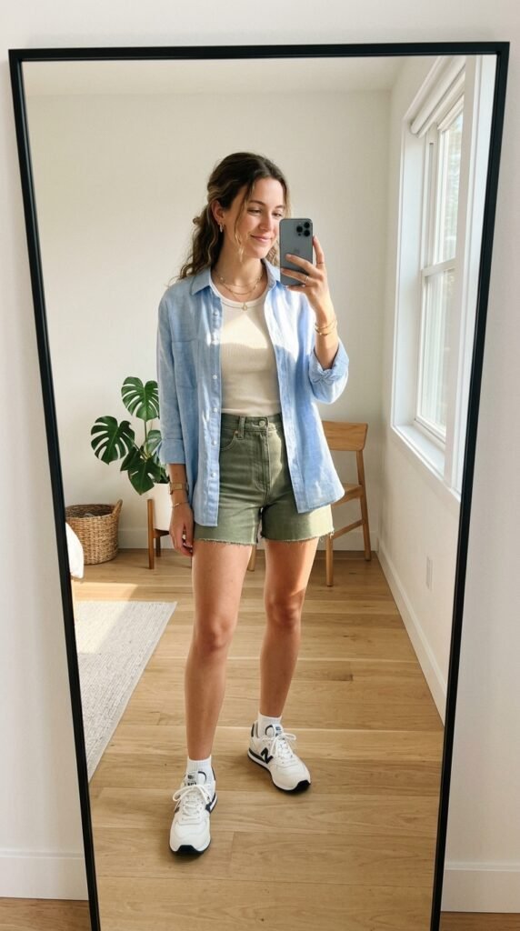 10 Airport Outfit Ideas for Summer I Actually Wear 10 9. Layered Shirt 202604161748