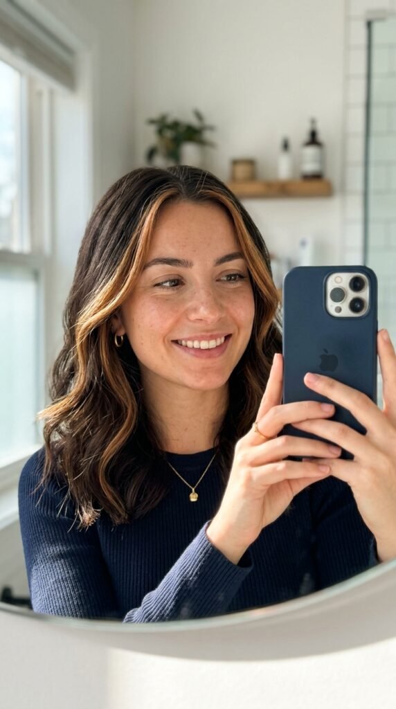 Dark brown hair face framing hig… 202604292345