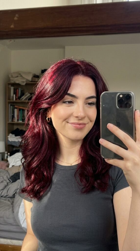 Dark ruby red hair selfie 202605141448