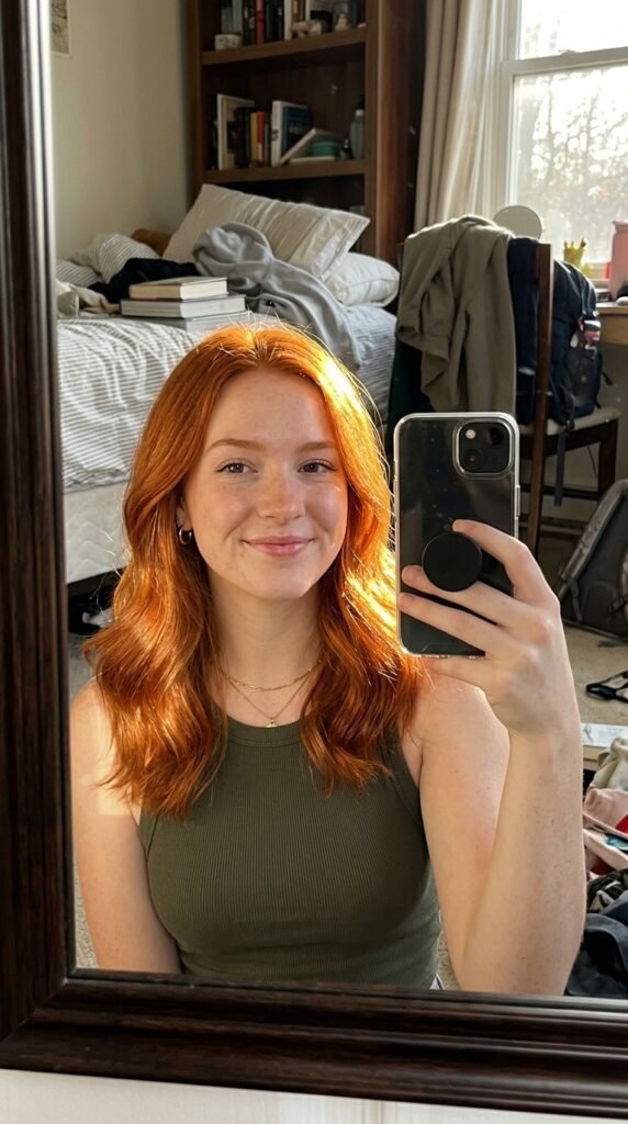Girl taking mirror selfie copper 202605141425
