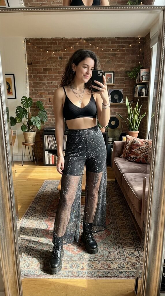 Girl wearing glitter trousers br… 202605211504