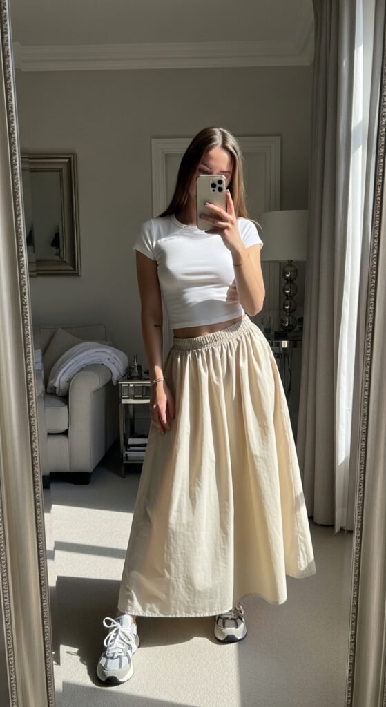 Girl wearing skirt and tee 202605172340