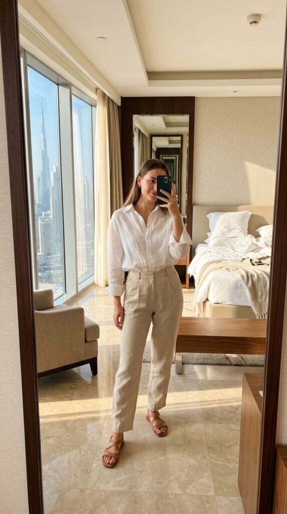 Girl wearing white shirt linen 202605090043