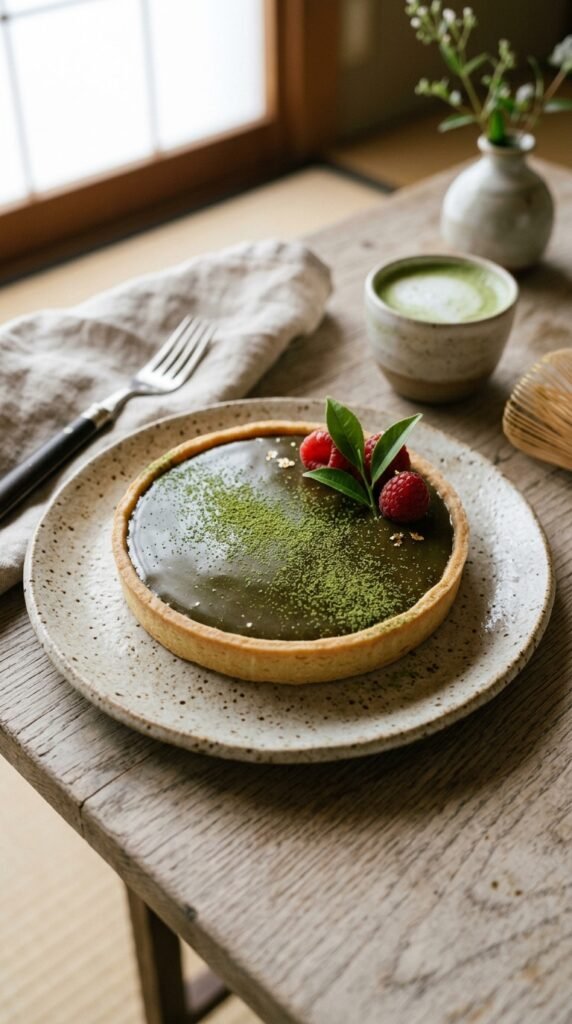 Matcha chocolate tart serving plate 202605081556