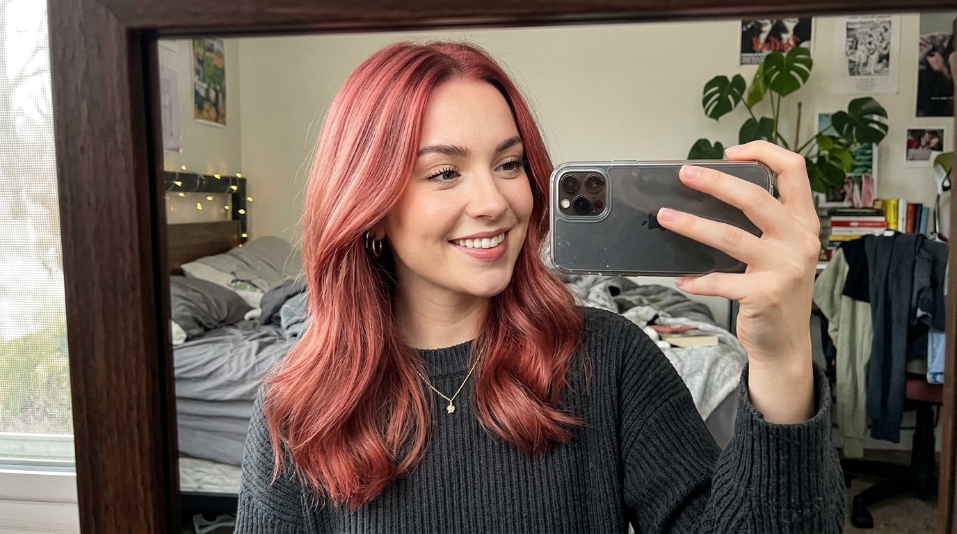 Rose red hair selfie 202605141458