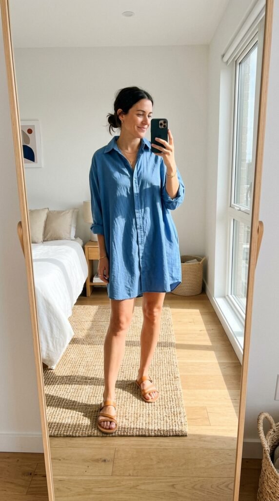 15 Blue Summer Dress Outfit Ideas I’d Actually Wear 9 Woman taking iPhone mirror selfie 202605291550