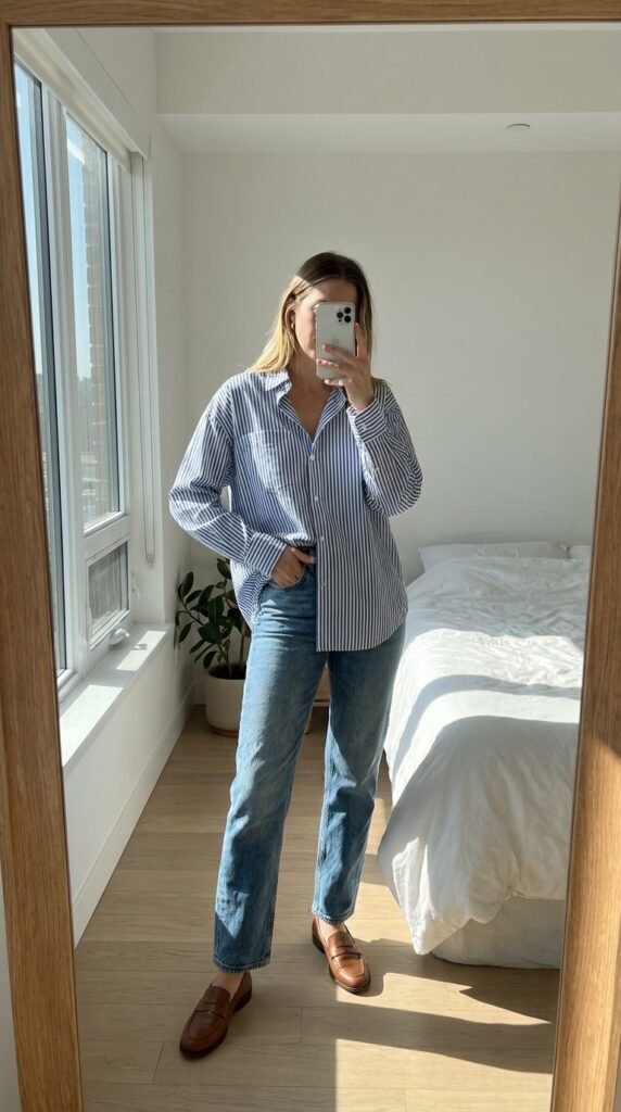 15 Jeans Summer Outfit Ideas That Are Stylish and Easy to Recreate 5 Woman taking mirror selfie 202605311440