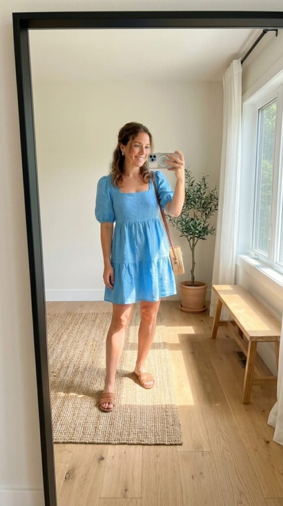 15 Blue Summer Dress Outfit Ideas I’d Actually Wear 2 Woman wearing baby blue dress 202605291540