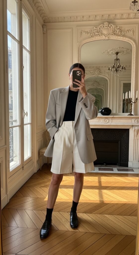 10 Paris Summer Outfit Ideas I’d Actually Wear 8 Woman wearing blazer white short… 202605231756