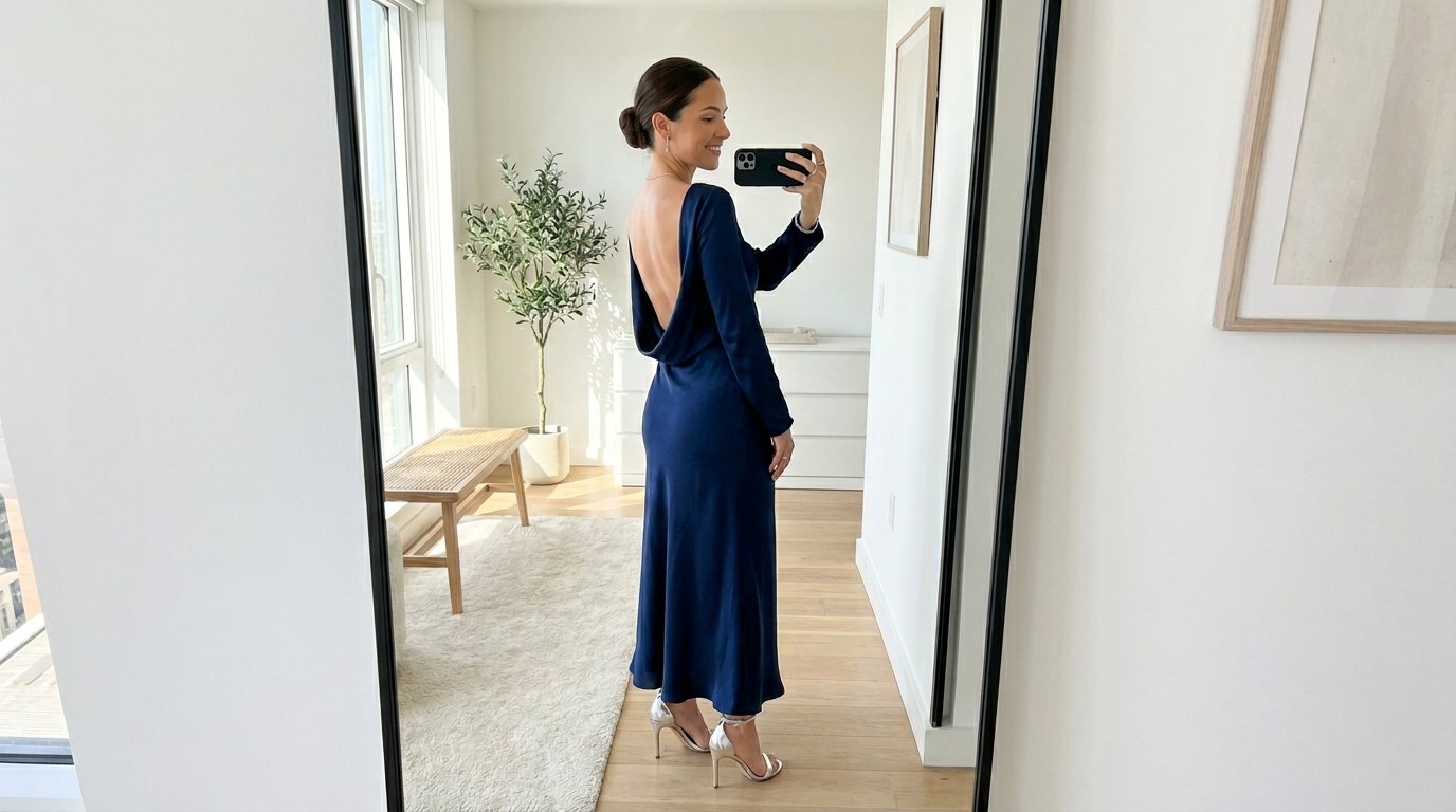Woman wearing blue dress 202605291600