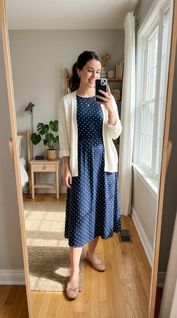 15 Blue Summer Dress Outfit Ideas I’d Actually Wear 15 Woman wearing blue polka dot 202605291558