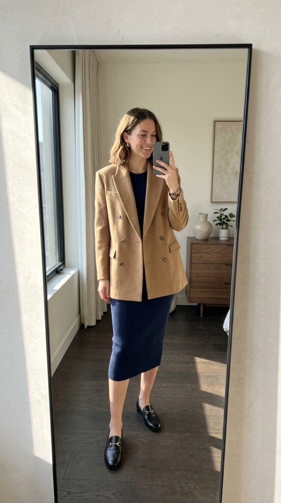 15 Blue Summer Dress Outfit Ideas I’d Actually Wear 12 Woman wearing bodycon dress blazer 202605291554