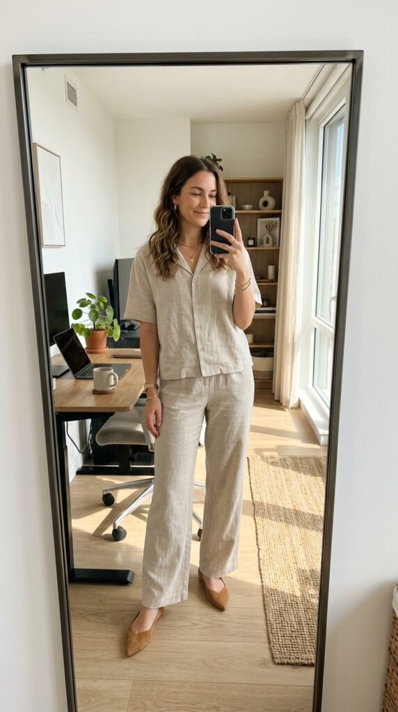 Woman wearing co ord set flats 202605160058