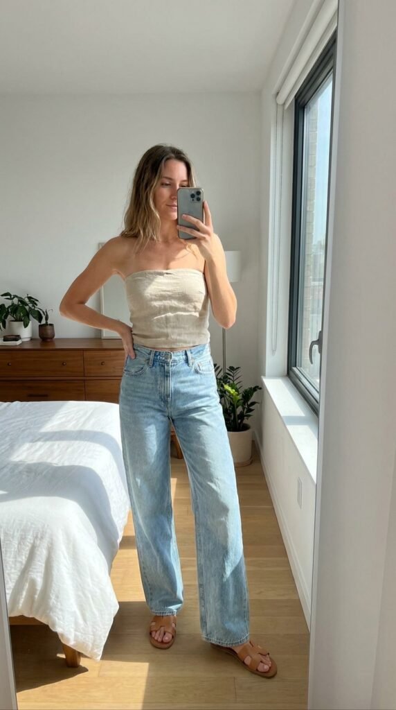 15 Jeans Summer Outfit Ideas That Are Stylish and Easy to Recreate 2 Woman wearing jeans and top 202605311438
