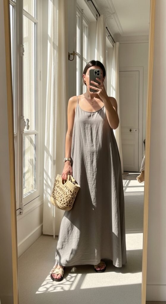 10 Paris Summer Outfit Ideas I’d Actually Wear 7 Woman wearing linen dress woven 202605231755