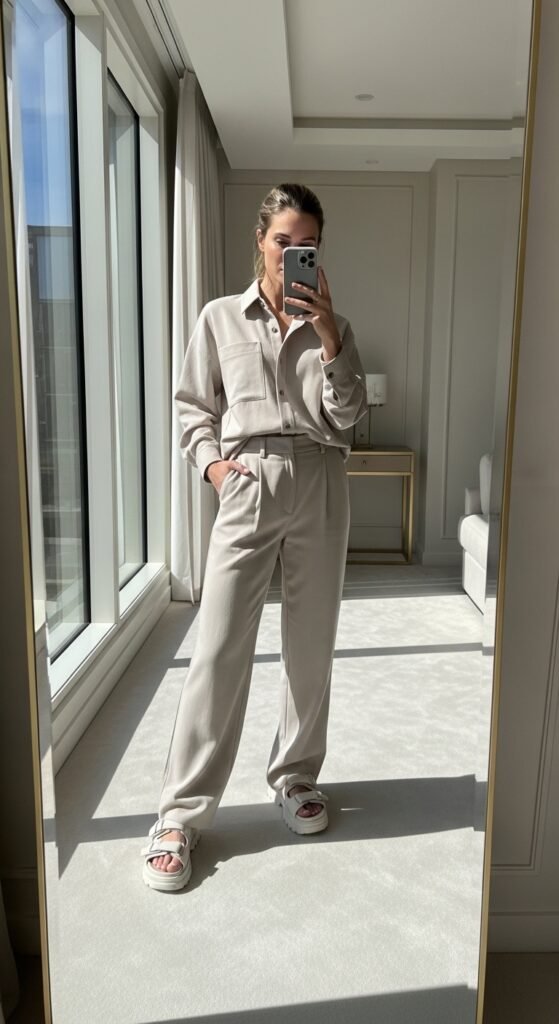 Woman wearing monochrome co ord set 202605221918