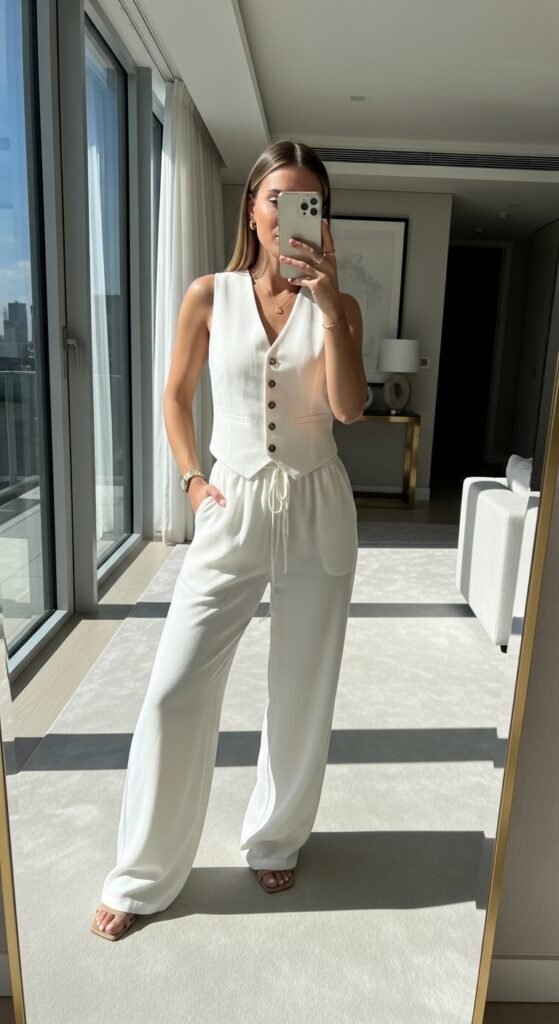 Woman wearing white pants set 202605251819