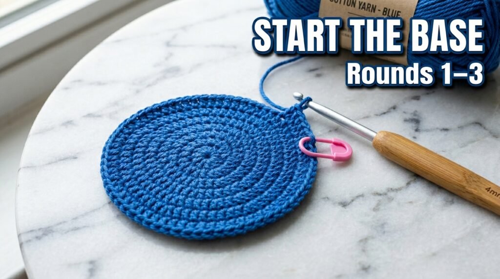 Crochet circular base blue yarn 202606131534
