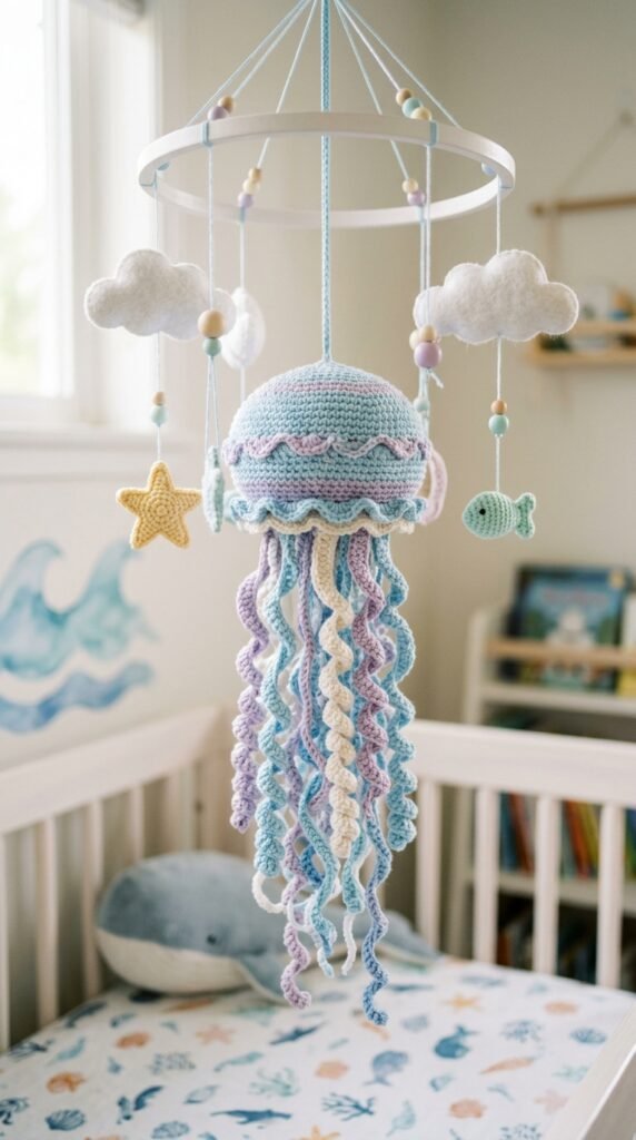 Crochet jellyfish nursery mobile 202606050005