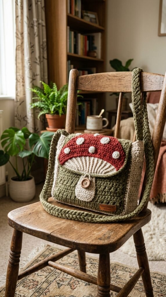 10 Super Cute Crochet Mushroom Pattern Ideas 6 Crochet mushroom bag on chair 202606130102