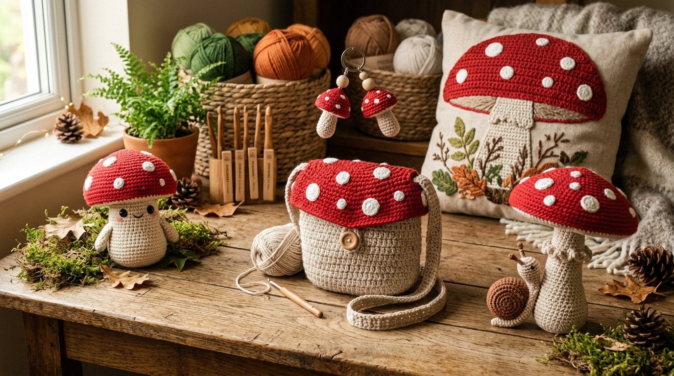 Crochet mushroom projects on table 202606130106 1