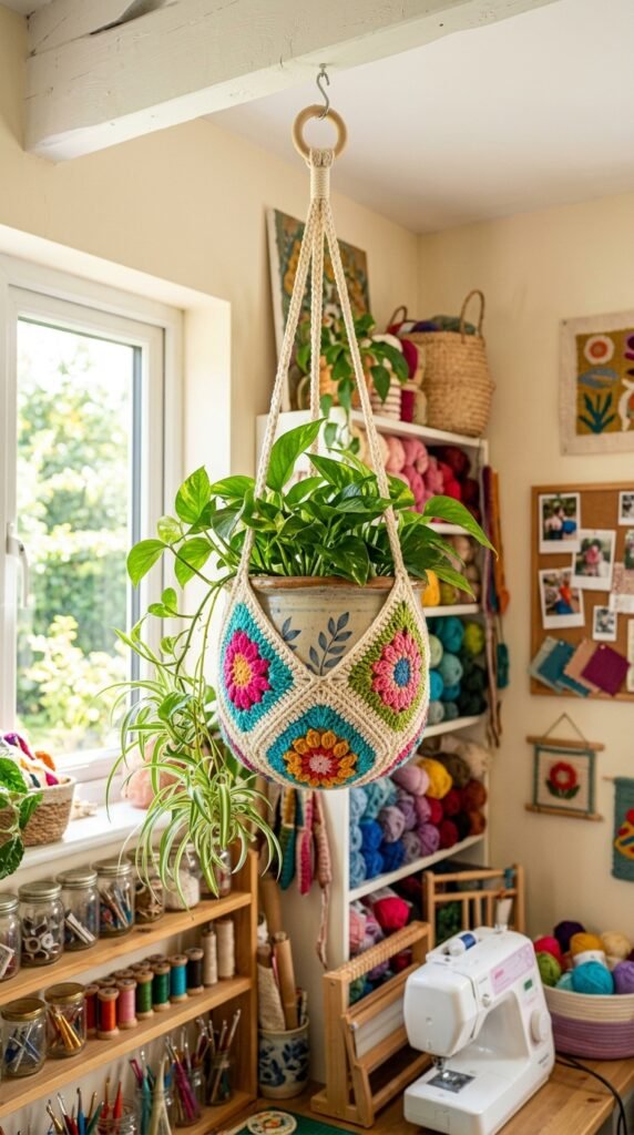 Crochet plant hanger floral motifs 202606171636