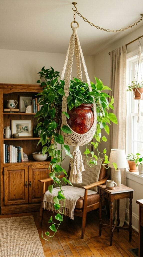 Crochet plant hanger with pothos 202606171644