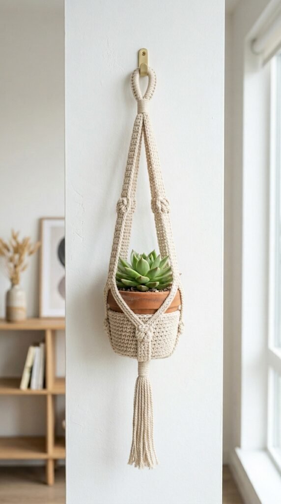 Crochet plant hanger with succulent 202606171633