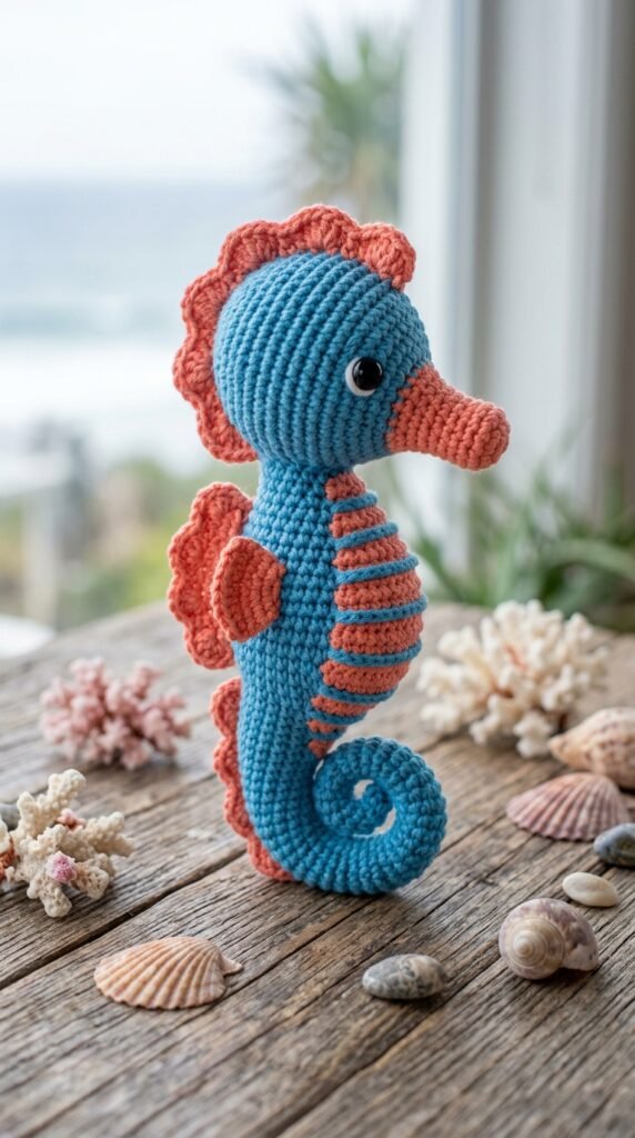 Crochet seahorse with coral 202606050001