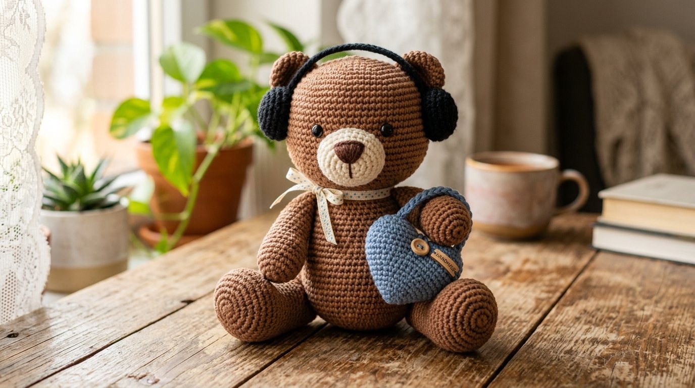 Crochet teddy bear holding heart… 202606191543
