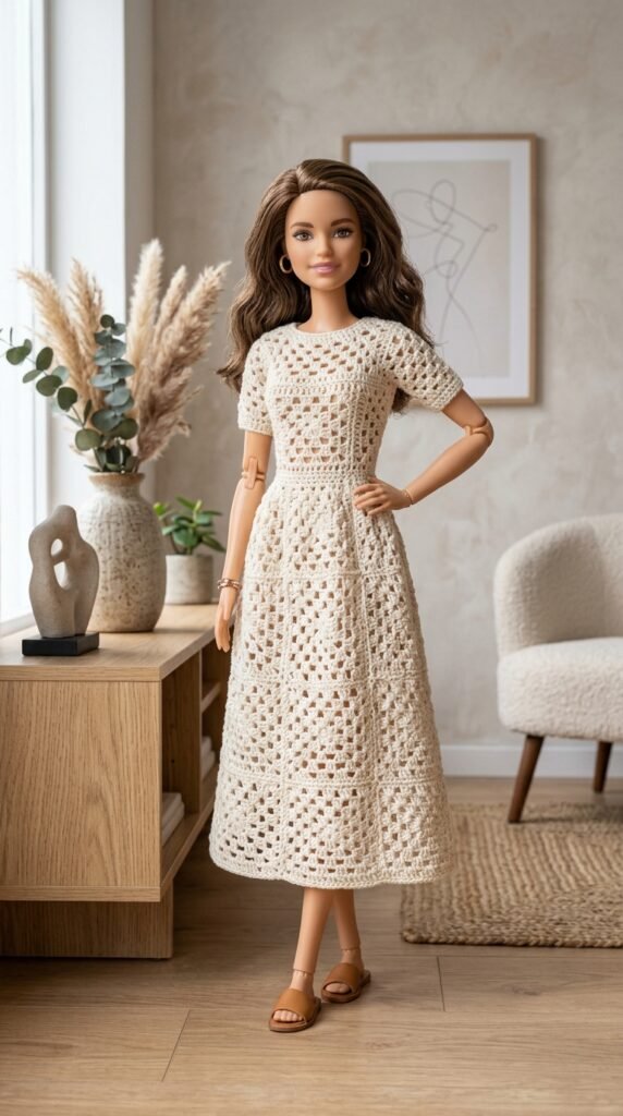 Tiny Wardrobe Magic: 10 Free Crochet Doll Clothes Patterns That Actually Work 4 Doll modeling crochet dress 202606101517