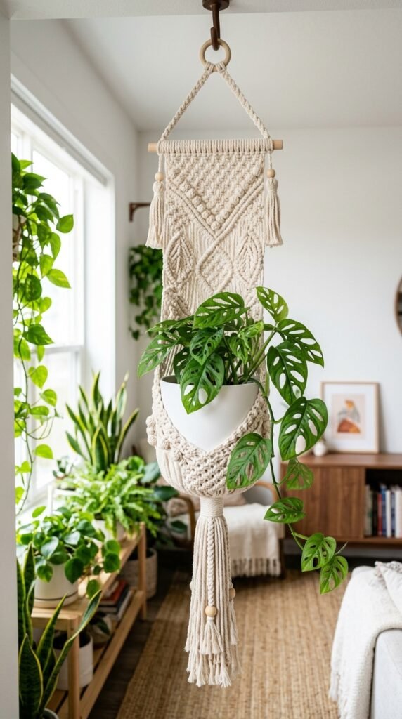 Faux macrame plant hanger cream 202606171631