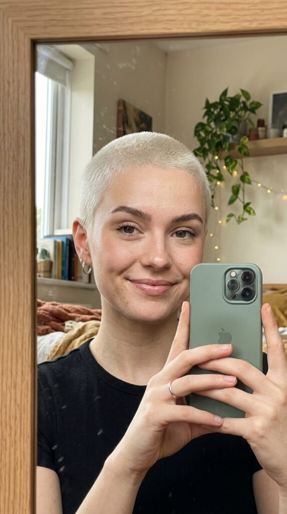 12 Buzz Cut Hairstyles Women Are Loving Right Now 3 Girl taking iPhone selfie 202606202250