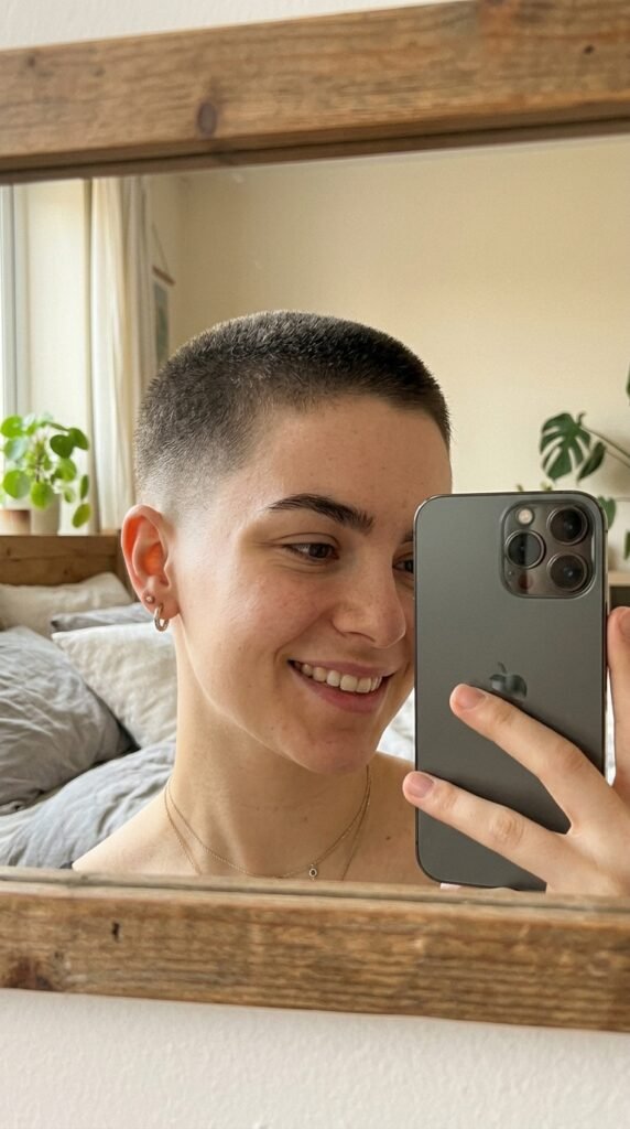 12 Buzz Cut Hairstyles Women Are Loving Right Now 4 Girl taking iPhone selfie 202606202252