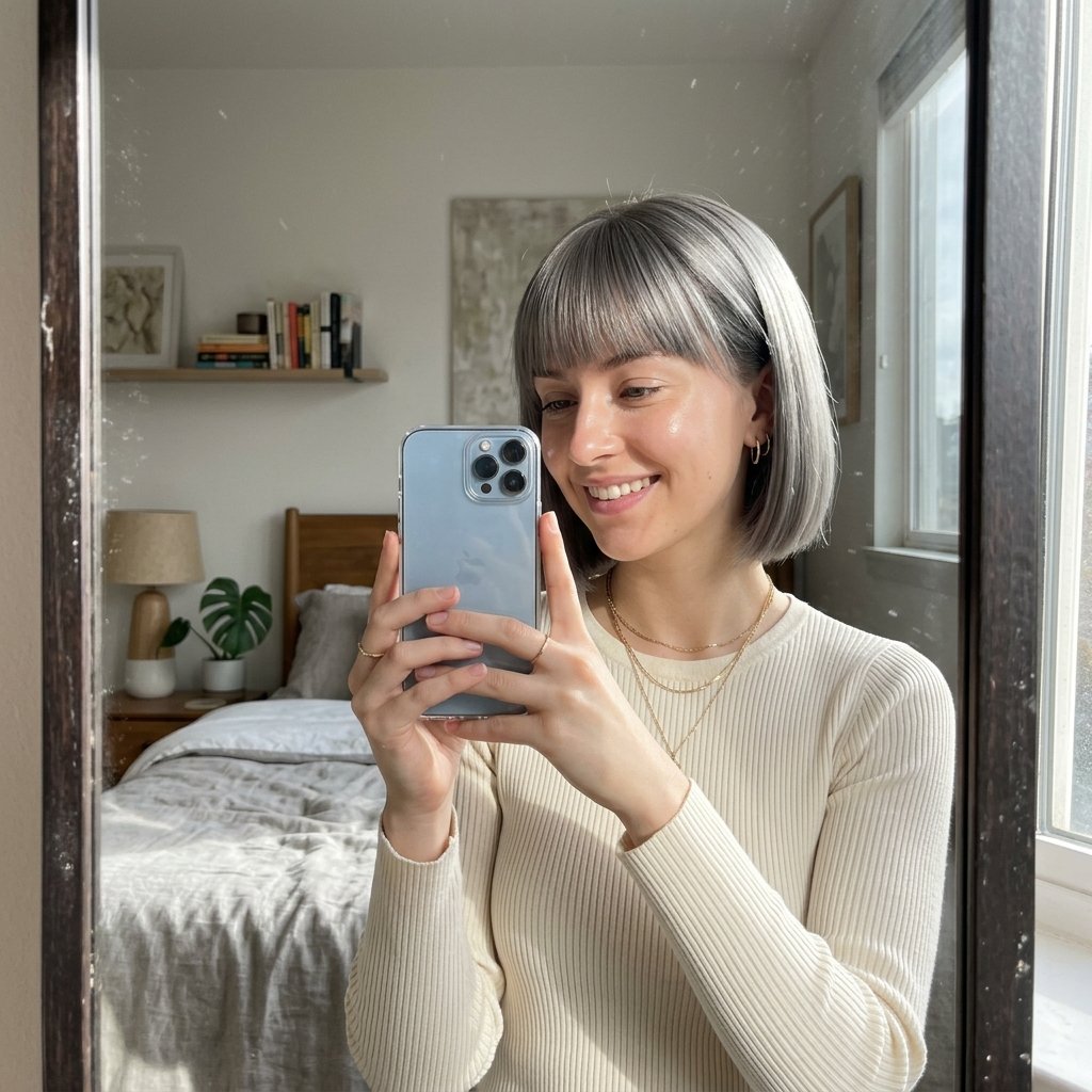 10 Grey Bob Hairstyles That Look Chic, Modern, and Timeless 6 Girl taking mirror selfie 202606181737 1