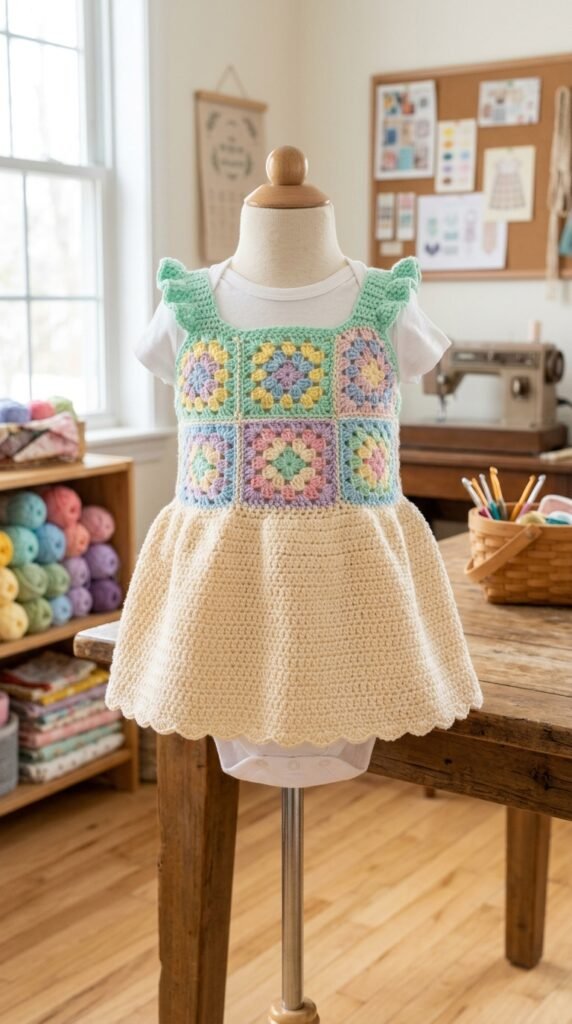 10 Adorable Crochet Baby Dress Patterns You'll Want to Make This Weekend 4 Granny dress on mannequin 202606031534
