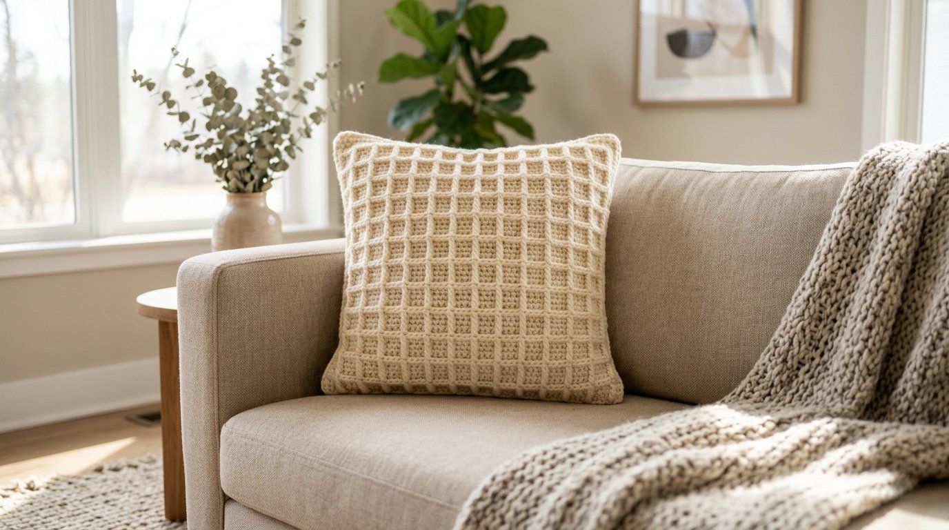 Waffle stitch crochet pillow cover 202606201805