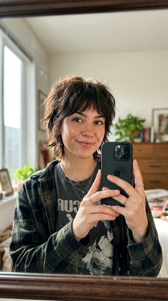 Woman holding iPhone selfie 202606191728
