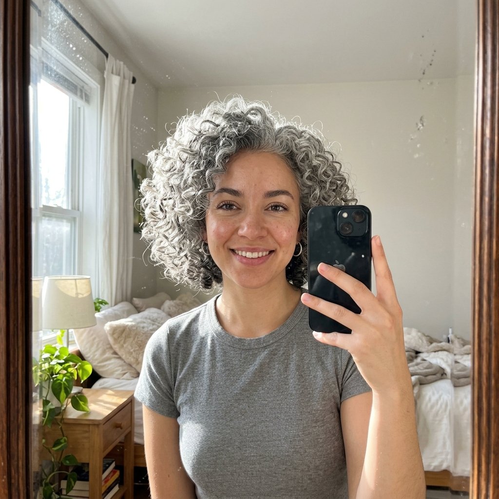 10 Grey Bob Hairstyles That Look Chic, Modern, and Timeless 8 Woman taking iPhone mirror selfie 202606181739