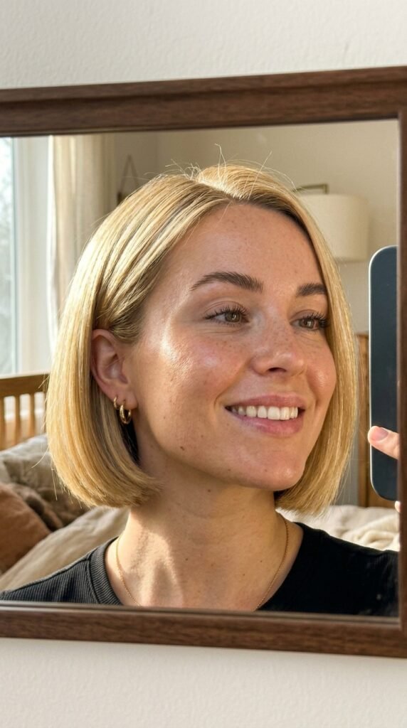 Woman taking iPhone mirror selfie 202606191800