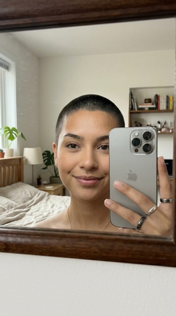 12 Buzz Cut Hairstyles Women Are Loving Right Now 2 Woman taking iPhone selfie 202606202249